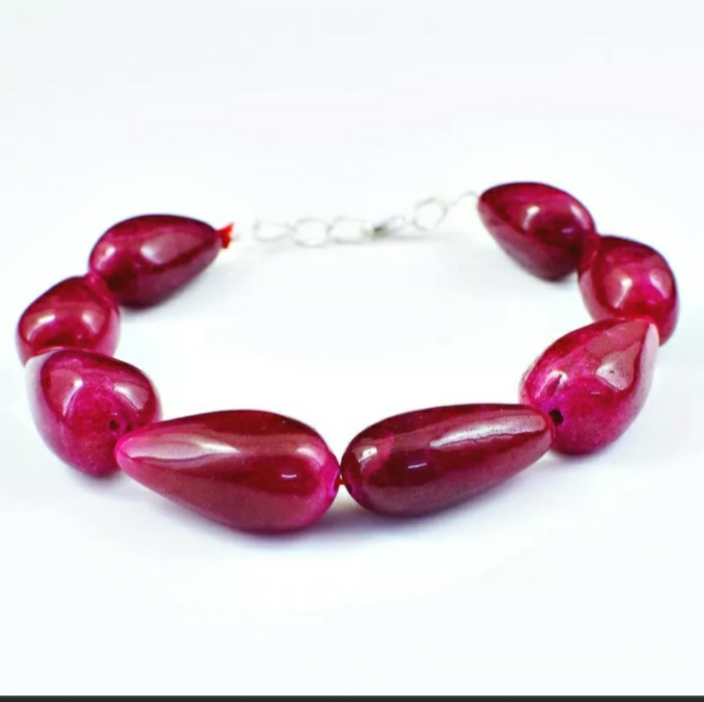 Pear Shape 275.00 Cts Earth Mined 7 Inches Enhanced Ruby Beads Bracelet